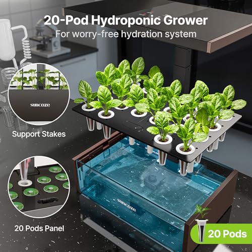 SUNCOZE Hydroponics Growing System, 20 Pods Indoor Herb Garden, Black