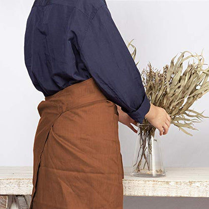 ATLINIA 100% Linen Apron for Women Men Apron for Kitchen Cooking Crafting - color: Brown