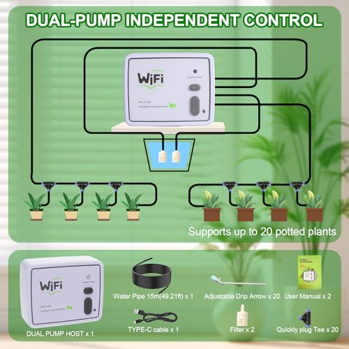 BZONE Dual Channel Automatic Watering System, Timer Drip Irrigation Kit - color: Black