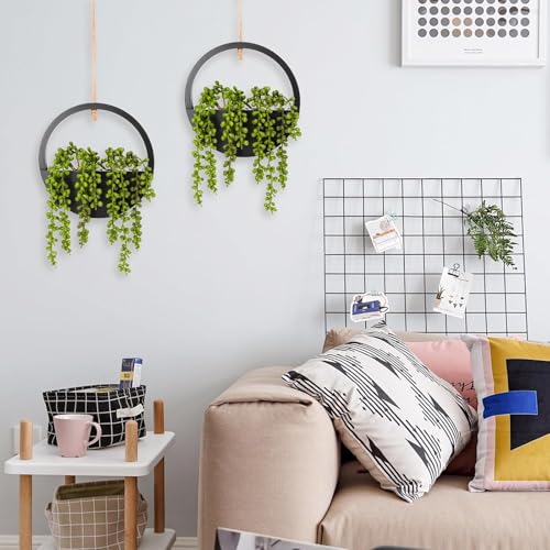 2 Pack Fake Plants Artificial Wall Hanging Succulents Plant - color: Black, size: 2 Pcs