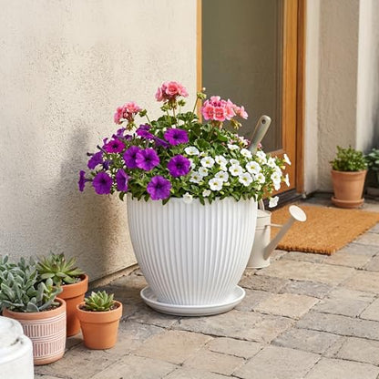 10 Inch Planter, Ceramic Plant Pots with Saucer, White - color: White, size: 10 Inch