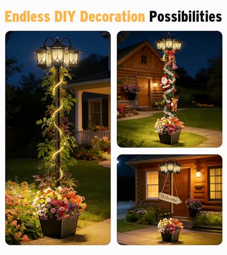 3-Head Solar Lamp Post with Planter, 74" Solar Lamp Post Light - size: Vintage Pattern