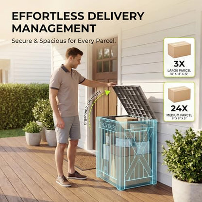 Greesum 52 Gallon Extra Large Deck Box with Lock, Light Coffee - color: Light Coffee, size: 52 Gallon