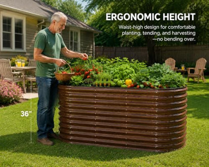 SnugNiture Brown Raised Garden Bed, 3-Piece Set Includes 1 Rectangular & 2 Oval Galvanized Garden Beds, 36" Tall Bottomless Planter Boxes for Vegetables, Herbs, Flowers and Outdoor Gardening