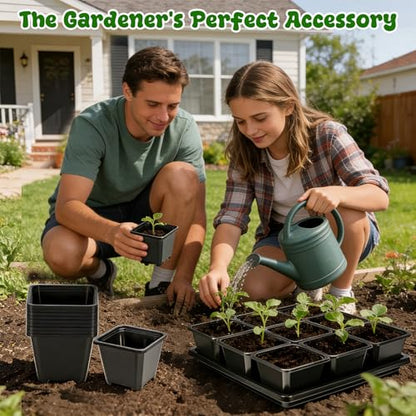 3.5in 50Pcs Black Square Nursery Pots with 5Pcs Plastic Seed Starting Trays - size: 3.5in-50pcs