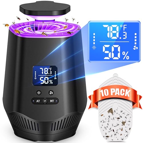 Fruit Fly Traps for Indoors, Smart Fly Trap Indoor Bug Zapper Gnat Traps for House Indoor with Temperature and Humidity Sensor, 10PCS Sticky Boards Black 001 - color: Black