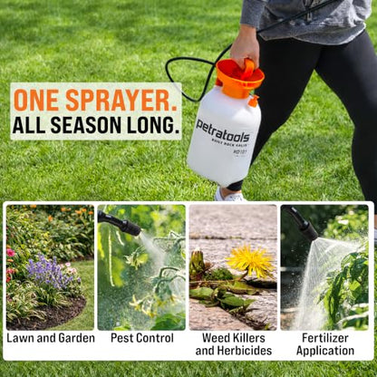 PetraTools HD101 Garden Pump Sprayer, 52-in Long Hose & 2 Nozzles, 1 Gallon - size: 1 Gallon