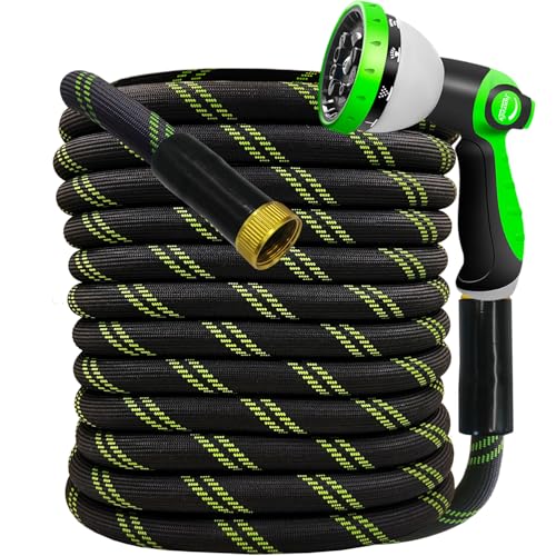 50FT Garden Hose,Flexible Water Hose, 10-Function Sprayer, Non-Expanding - color: BlackGreen, size: 50
