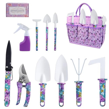 FamilyKit Gardening Tools Set,10 PC Purple Floral Garden Tool Set