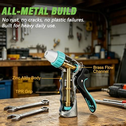 Heavy Duty High Pressure Hose Nozzle for Garden Hose with Rear Trigger Lock