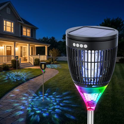 Rossetta Solar Bug Zapper Outdoor, Fly Zapper with Flame & Projector Light - color: Black