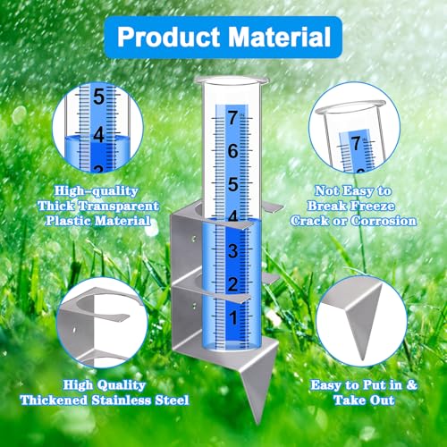 Rain Gauge Outdoor, 7" Capacity Large Rain Gauge Outdoors (Silver) - color: silver