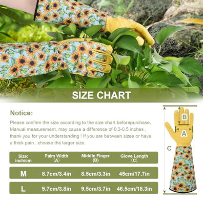 WOHEER Long Gardening Gloves for Women Thorn Proof,Rose Pruning Cowhide Leather Garden Glove for Cactus, Rose and Blackberry - color: Large-blue