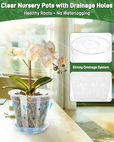 10 Pack 7 Inch Orchid Pot , Deeper&Thicker Plastic Orchid Pots with Holes - size: 10 Pack - 7 Inch