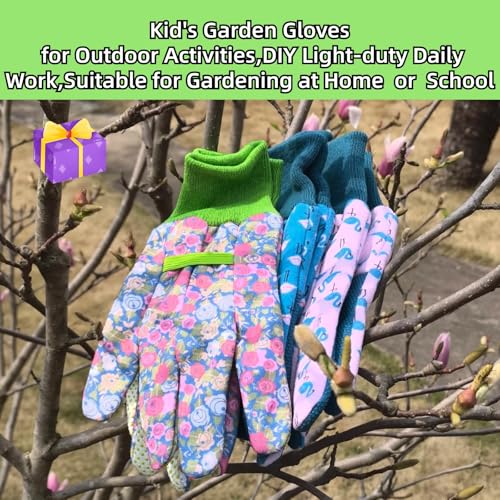 Gardening Gloves for Kids,Toddler,Children,Gift,Cute Pattern,Age3-8 - color: 3 Pairs Per Pack, size: Medium