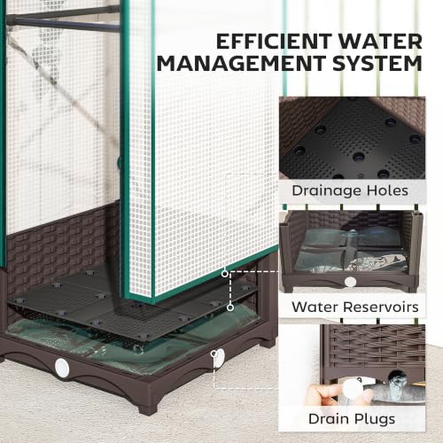 Outsunny Plastic Raised Garden Bed with Trellis 15.7" x 15.7" x 48.8" Brown - size: 15.7" x 15.7" x 48.8"