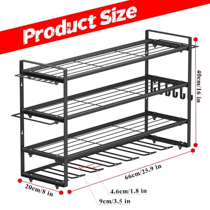 4 Layer Power Tool Organizer - Tool Rack with 7 Drill Holders, Heavy Duty Drill Holder Wall Mounted Rack, Garden Tool Storage, Garage Storage Metal Shelves, for Garage, Home, Workshop