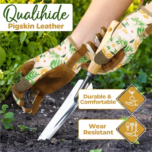 HANDLANDY Gardening Gloves for Women, Leather Garden Glove, Gardener Gift - color: Caramel, size: Small (Pack of 1)