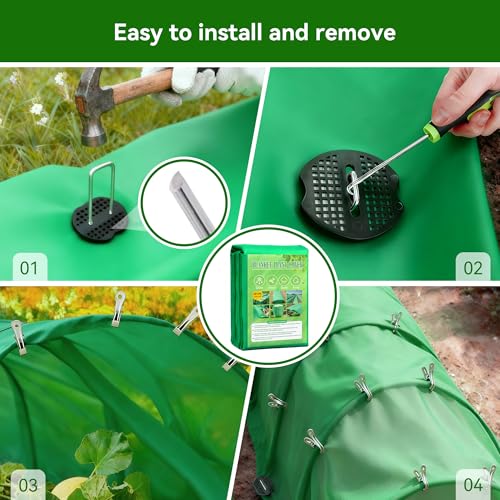 Plant Covers Freeze Protection kit，1.8 oz/yd²-10 ft x 33 ft Thickened Floating Row Cover for Outdoor Plants With 20 clips and 10 stakes staples& gasket & 1 Pick Hook, Winter Frost Protection(Green) - color: Green
