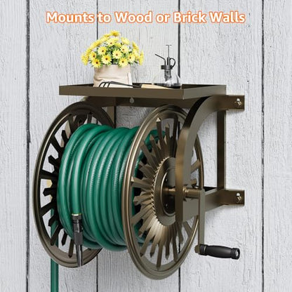 GOFORWILD Wall Mount Garden Hose Reel, Holds 200-Feet of 5/8-Inch Hose