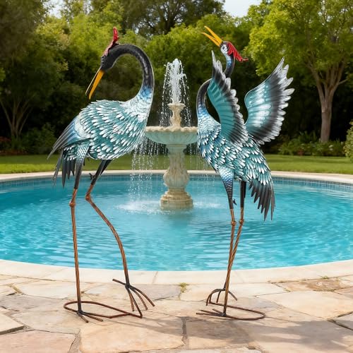 36.8" Metal Crane Statue, Blue Heron Decor Handcrafted - color: 36" - Gradient Sky Blue