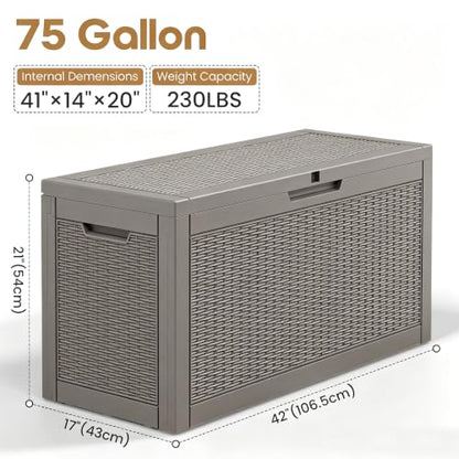 75 Gallon Outdoor Storage Box Waterproof Deck Box Patio Storage - color: Gray, style: 75Gallon
