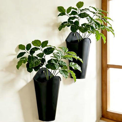 12 Inches Galvanized Wall Planters, Set of 2 - Black Metal - color: Black