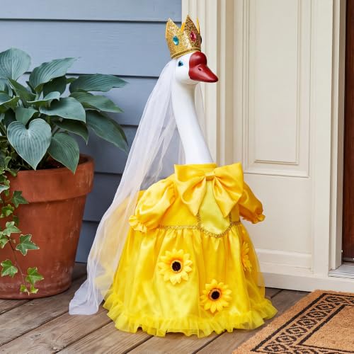 Princess Goose Garden Statue with Yellow Dress, Crown & Veil, 20 Inch - color: Yellow Princess Set