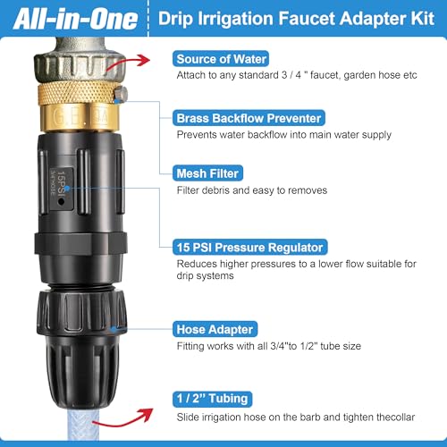 2 PC 15PSI Drip Irrigation Faucet Adapter Kit 1/2" Tubing to 3/4" Faucet