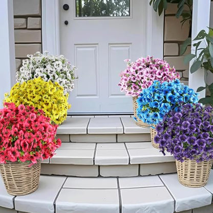 Artificial Fake Pansy Flowers for Outdoor, UV Resistant Faux Silk Pansies Spring Flowers, for Planter Front Door Porch Yard Patio Window Box Home Decor 12 Bundles (Yellow Purple White Pink)