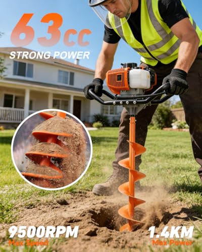 NEO-TEC 63CC Post Hole Digger Gas Powered, Earth Auger with 8" Bit & 8" Ext - size: 63CC+8"+1 Extension