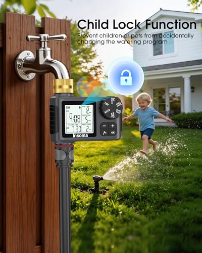 Water Timer for Garden Hose with Brass Inlet & Outlet, 1 Outlet Sprinkler Timer with Auto/Manual/Rain Delay Mode, Large LCD Display, Easy Programming Hose Timers for Lawn Garden Yard Vacation Watering - color: Gray