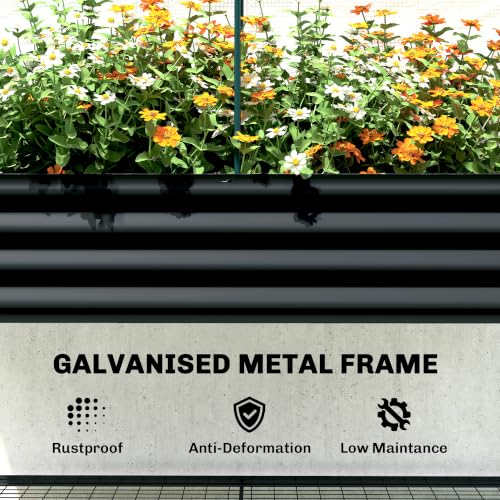 Outsunny Galvanised Raised Garden Bed with Greenhouse Cover, Black - color: Black
