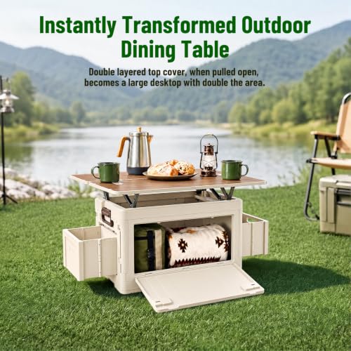 Mazatzal Camping Storage Box, Rock Gray, with Foldable Table Top - color: Rock Gray