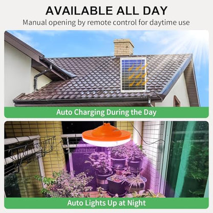 Solar Grow Light Outdoor Indoor Run Day/Night, Full Spectrum with Timer