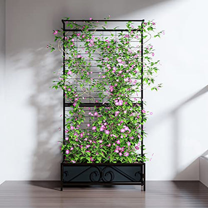 Zhongma Metal Planter with Trellis Raised Bed with Trellis for Vine Climbing Plants Flowers(12.8 x 35.43 x 74 in), 74 Inch Height Privacy Screen with Hanging Plant Pot Shelf - size: 12.8 x 35.43 x 74 in