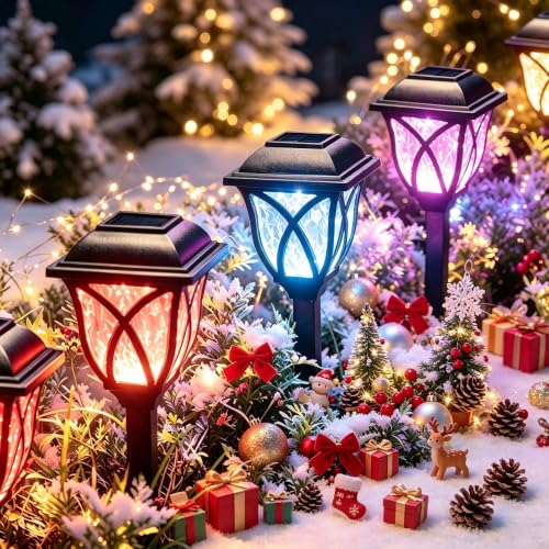 GIGALUMI Solar Christmas Lights Outdoor Decor, Multicolor Pathway Lights - color: Multicolor, size: 6 Pack