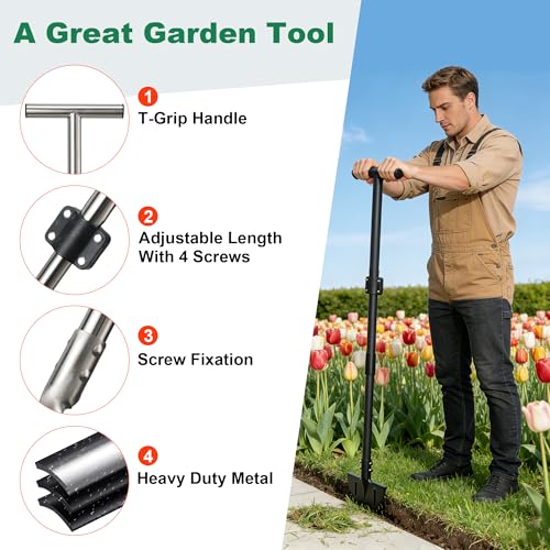 LLARGUEST Edger Lawn Tool, 49 Inch Long Handle Garden Edge with Saw Tooth Blade for Landscaping, Garden,Yard, Camping Heavy Duty Half Moon Edge with T-Grip,Garden Edging Tool