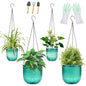 4 Pack Self Watering Hanging Planters with Drainage Holes Green