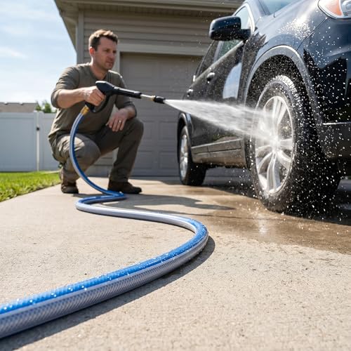 50 ft Heavy Duty 3/4” Garden Hose, Solution4Patio, Male to Female Fittings - color: Blue/White, size: 3/4 in. x 50 ft.