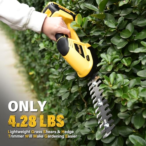20V Cordless Grass Shear & Shrubbery Trimmer 2-in-1 Handheld Hedge Trimmer - color: Golden