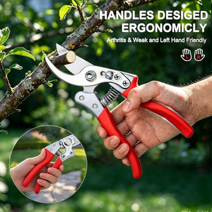 Kynup 2Packs Pruning Shears for Gardening, Garden Shears Scissors Heavy Duty, Bypass Pruner Hand Shears, Tree Trimmers Secateurs, Garden Clippers for Plants, Hedge Shears, Garden Tools (Red) - style: Modern 2Pack Red