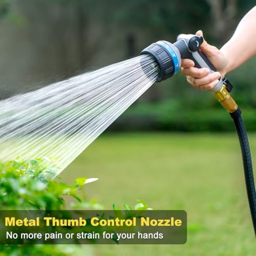 FANHAO Metal Thumb Control Water Hose Nozzle Heavy Duty, 10 Spray Patterns - color: Blue