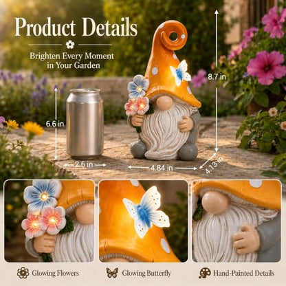 Solar Garden Gnome Statue: Outdoor Figurine with Flower Light - color: Flower Gnome