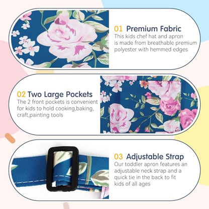 Kids Apron with Pockets, Polyester Floral for Cooking & Gardening, Adjustable Neck, Toddlers, 17.7x23.2 Inches - color: Blue