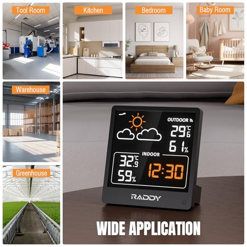 Raddy WF-50V Wireless Weather Station, 5.0 Inch VA Display, Black - color: Black