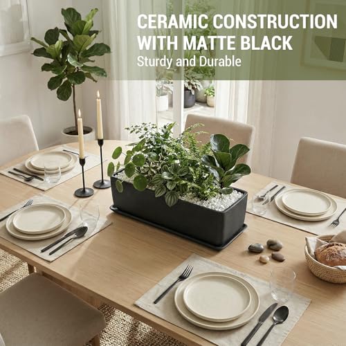 MyGift 14 Inch Matte Black Ceramic Rectangular Succulent Planter - size: 14 Inch - 1 Pack