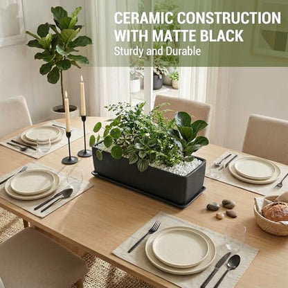 MyGift 14 Inch Matte Black Ceramic Rectangular Succulent Planter - size: 14 Inch - 1 Pack