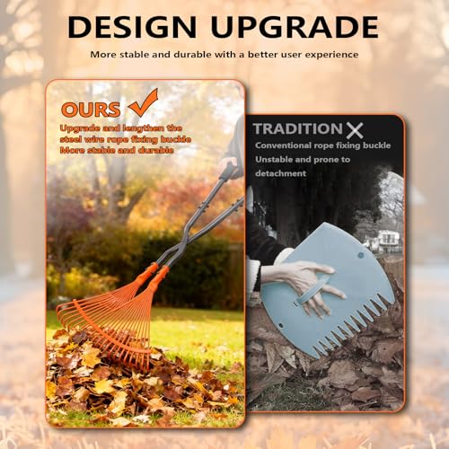 Leaf Garden Floor rake, Heavy Duty Orange Plastic Fan Design, for Lawn, Yard, Garden Beds, Debris and Shrubs
