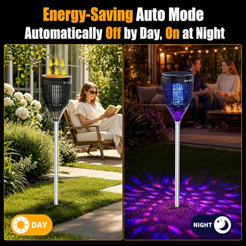 Rossetta Solar Bug Zapper Outdoor, Fly Zapper with Flame & Projector Light - color: Black